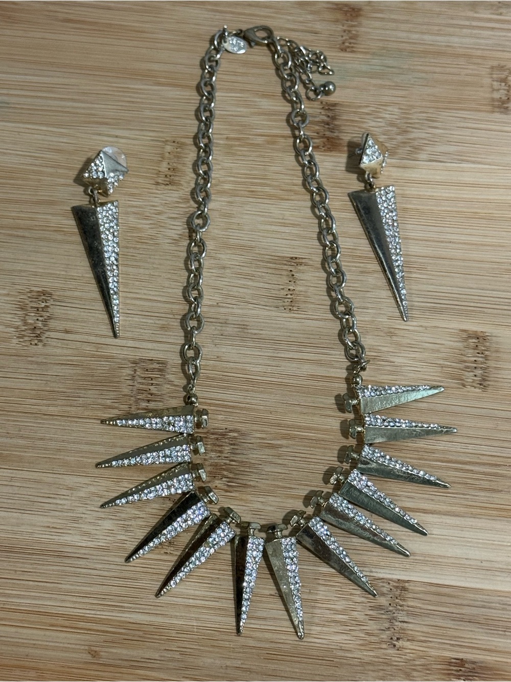 Gold-Tone Pave Spike Necklace & Earring Set - Gold